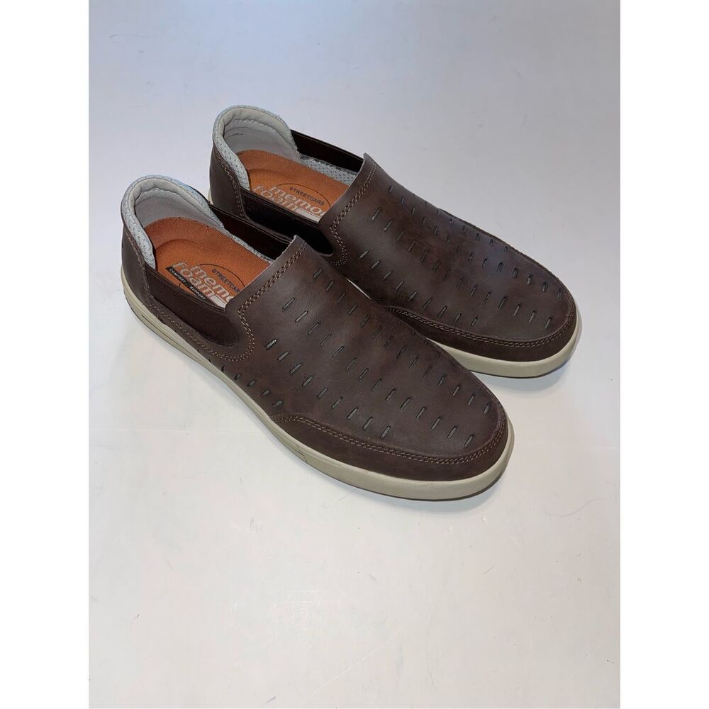 Skechers RelaxedFit Memory Foam SlipOn Boat Shoes Brown Leather - Mens Size 10.5